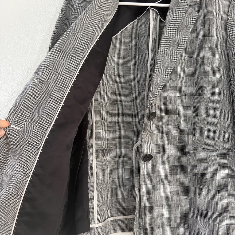 Massimo Dutti Elegant Gray Blazer Size 10 Linen Plaid Jacket - Picture 7 of 15